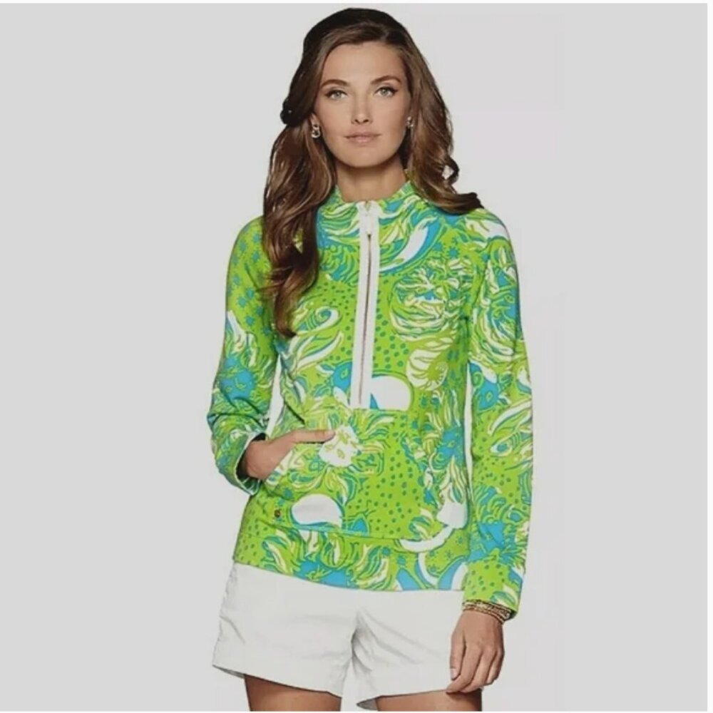 Lilly Pulitzer Skipper Popover Roar Of The Jungle ½ Zip Terrycloth Sweatshirt